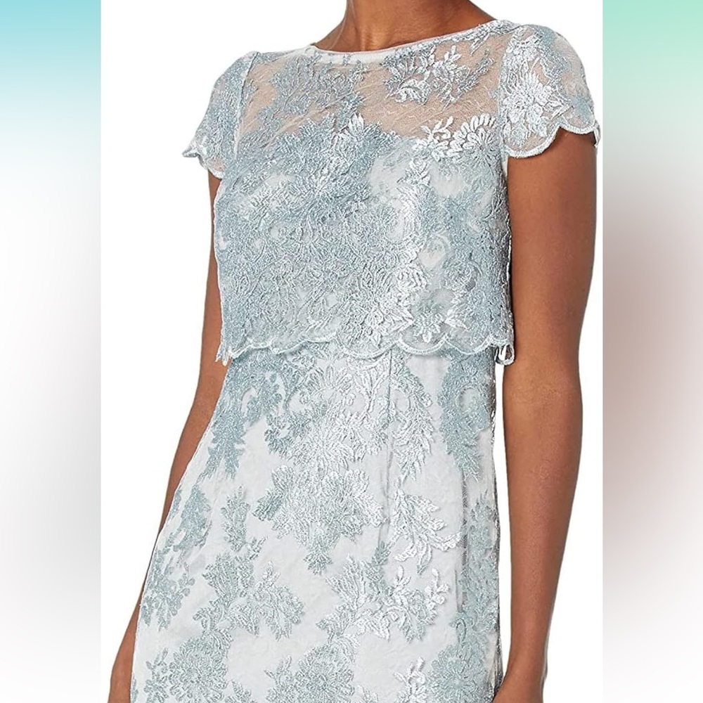 Adrianna Papell Formal Embroidered Lace Periwinkle Blue Dress Size 8 - Picture 3 of 7